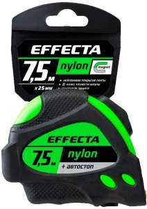 Рулетка 7,5м 25мм обрезиненный корпус, фиксатор, автостоп, магнит Effecta Nylon 587525