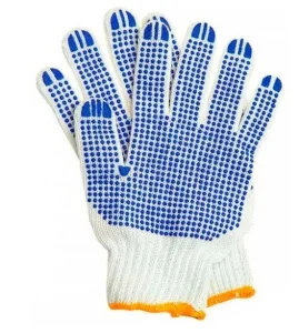 Набор перчаток 10пар х/б 3 нити 10 класс ПВХ точка белые/серые Эконом *10/400  ОПТ