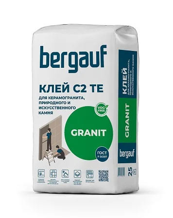 Клей серый для крупноформатных и тяжелых плит Granit С2 ТЕ 25кг Bergauf  1 56 48