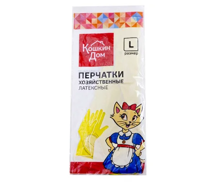 Перчатки хозяйственные латексные L желтые Кошкин Дом (30-05-003) *1/24