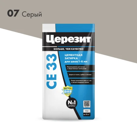 Затирка для швов СЕ33 СЕРАЯ 5кг Церезит  1 4 144 (2092225)